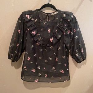 Zara Black and Floral Blouse